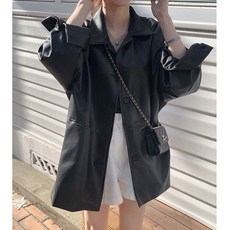 타니즈 라이니 어텀 싱글 카라 블루종 여성용 레더 자켓