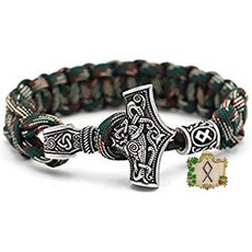 Thorarmband 토르의 해머 펜던트 밀리터리 레드 카모 Paracord 팔찌 바이킹 룬 25cm 길이 Othala