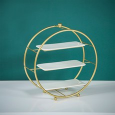 뷔페 호텔 3단트레이 쿠키 케이크 디저트 애프터눈티 홈파티 플레이팅접시, 골드 지름 45cm, 1개