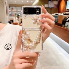 힌지보호케이스 지플립2 Z플립3 플립4 폴더4 Z플립4 카드케이스 명품 케이스 Z 플립 4 3 5G F7110 F7070 라인석 크리스탈 진주 호환-299, 1개, 9.For Z flip - pearl chain
