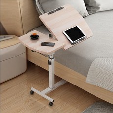 에이원스토어 이동식 높이조절 사이드 테이블 침대 쇼파 노트북 테블릿 책상, 우드