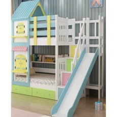  미끄럼틀 이층 침대 수납형 어린이 아이방 인테리어, 하늘색1500mmx1900mm 
