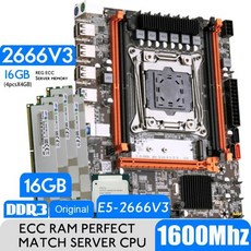 메인보드 Atermiter D3 마더보드 콤보 키트 세트 XEON E5 2666 V3 LGA 2011-3 CPU 4 개 X 4GB = 16GB 160, 한개옵션0
