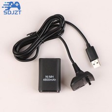 Xbox 360 무선 게임 컨트롤러 게임패드용 충전식 배터리 팩 USB 케이블 포함 흑백 4800mAh 1 세트, 1개, 02 Black