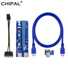 CHIPAL VER006C 100CM PCIE 라이저 카드 PCIE 1x ~ 16x 연장 케이블 + USB 3.0 케이블/6Pin 광부 용 전원 공급 장치|컴퓨터 케이블 & 커, 파란, 1m, 1개