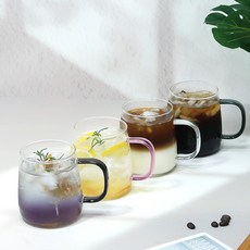 엘라로즈 컬러손잡이 내열유리 머그 4P세트, 1세트, 투명 4P