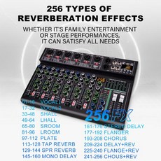 노래방용 오디오 인터페이스 이퀄라이저 DJ 믹서 사운드 보드 256 비트 DSP 효과 USB 48V 팬텀 블루투스 4 채널 6 채널, 01 100-240V-4