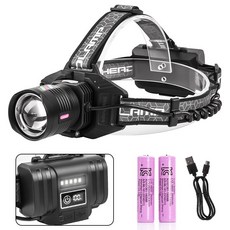 Shipshape 충전식 헤드랜턴 LED 신축식 집광 등산랜턴 2600mAH 배터리*2개 낚시 캠핑 플래시 써치라이트 옥외조명, 1개, 블랙