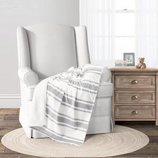 Lush Decor Baby Farmhouse 스트라이프 소프트 셰르파 아기 담요 너비 76.2cm x 길이 101.6cm(30 40인치) 그레이 - 또는 유아용 플러시 양면, Stripe & Soft