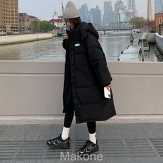 Makone여자 겨울 코트 롱 코트블랙 패딩 오버사이즈 여조 ins 항구풍 원숙 중장 무릎 패딩 여성 겨울 두께 증가