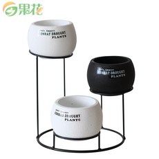과일 꽃 다 육 화분 검은색 시멘트 화분 철제 꽃대 일체 상승 현대 스타일 화분 용기 미니 고기 대야 세 대야 한 채 높이 1 채 2 백 1 흑 시멘트 대야 철 대가