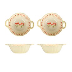 BLOWFISHFUGU 싱그러운양손 스프볼 꽃 도자기 그릇 라면그릇 20.5CM 과일 샐러드볼, 2개, 옐로우