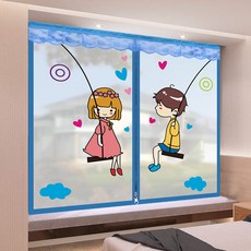 방한커튼 겨울 두꺼운 바람막이 보온 커튼 밀봉된 창문 방풍 방한 얼음방지 보온필름 칸막이 펀칭불필요, C03-지퍼 프린팅 두어린이