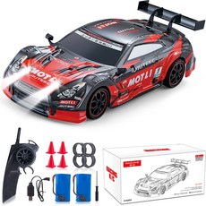 LFOLUSU 제어 자동차 RC 드리프트 카 1:16 스케일 4WD LED 조명 2.4GHz 28km\/h RTR 고속 레이싱 스포츠, 04 레드, 1개