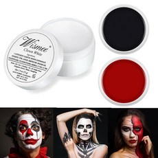 Wismee Clown Makeup 블랙 화이트 레드 크림 페이스 바디 페인트 광대 조커 좀비 뱀파이어 해골 할로윈 코스튬 판타지 메이크업 팬시 드레스 업 화장품 세트 유화 아트, 1개