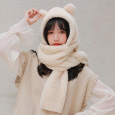 군밤장수 여성 제니 곰돌이 목도리 곰목도리 베어 양털 귀도리 귀달이 모자 산책 외출 캠핑