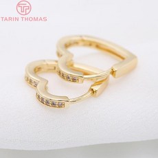 (3865)4PCS 14MM 24K 골드 컬러 황동 지 르 콘 심장 귀걸이 후프 클립 DIY 쥬얼리 결과 만들기 - 순금37.5