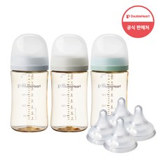 더블하트 모유실감 3세대 PPSU 모먼트 트리플팩 240ml+젖꼭지(4입)