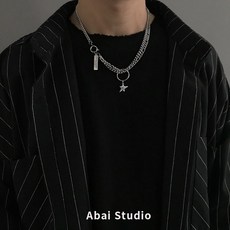 쥬킴쇼핑몰 암흑색 INS 무드 더블레이어 패치워크 오각 남성 여성 트렌드 힙합 거리 쇄골 왕일박 같은스타일