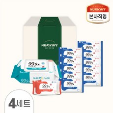 누리케어 물티슈 추석 명절 집들이 선물세트 안심케어 소독 방역세트 4호 이사 출산 선물 생필품 선물용, 4세트