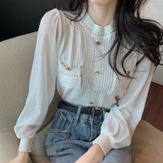 칸데비 골지 슬림 크롭니트 3color 시스루 퍼프소매 니트