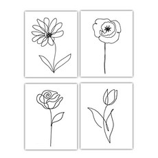 꽃 벽 예술-8x10 프레임리스 그림 모음-장미 양귀비 튤립 및 데이지. 미니멀리스트 흑백 장식 그림-20 달러 미만의 식물과 꽃 애호가에게 절묘한 선물 제공, 본상품