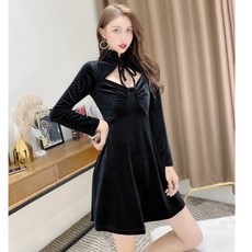 이너웨어원피스 이너원피스 치파오 가을옷 리폼 판 젊은 타입 소녀 펀칭 긴 소매 섹시 벨벳