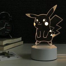 아크릴 3D 도형 조명 데스크 무드등 협탁 침실등, 피카츄 (3색 조명) 선물 상자 + 선물 가방