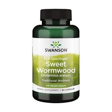 Swanson Sweet Wormwood - GI 소화기 건강 미생물 균형 및 소화 건강 지원 촉진 - 아르테미닌이 함유된 허브 보충제 - (캡슐 90개 각 425mg), 1개, 90정