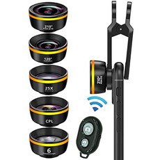 휴대폰 카메라 렌즈 휴대폰 렌즈 클립 키트 6 in 1 210 ° 어안 렌즈 25x 매크로 렌즈 120 ° 광각 렌즈 CPL 만화경 (Golden circle), Golden circle, Golden circle