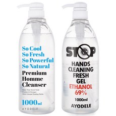 아요델 쏘쿨쏘프레쉬 허브힐링 프리미엄 남성청결제 1 000ml + 알콜69% 물없이 순간증발 손세정겔, 1세트, 2000ml