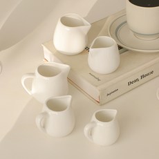 화이트 볼 시럽잔 5size 밀크저그 크리머 샷잔, 핸들 중(90ml), 1개