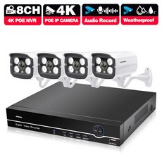 영어 설명서 HD 새로운 4K 초고화질 8MP H.265 POE NVR 보안 시스템 키트 야외 방수 CCTV IP 카메라 오디오 영상 기록 장치, 2T, 영국 플러그, 4개의 캠 8채널 NVR, 1개