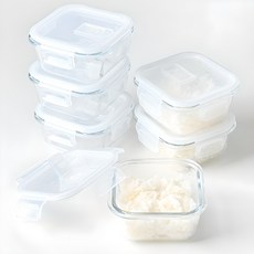 살림의지혜 촉촉한 냉동밥 용기 내열유리 사각 320ml, 6개