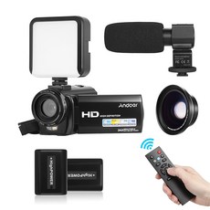 Andoer 이 광각 렌즈 세포 + 0.39X M105 외부 마이크 특정 미니 LED 램프 HDV-201LM 1080P 풀 HD DV 캠코더, 번들 2