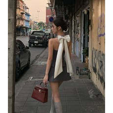HS 아이돌 스타일 백 리본 베스트 미니 스커트 정장 세트