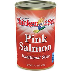 Chicken of the Sea Traditional Pink Salmon 14.75-Ounce (Pack of 12) 바다의 닭 전통 핑크 연어 14.75온스(12팩), 418g, 12개