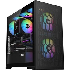 사마 V 메시 미드 타워 ATX 케이스PC 케이스 사전 설치 3X 140mm ARGB PWM 팬 패널 전면 및 강화 유리 측면 패널이 있는 고풍량 게이밍 컴퓨터 블랙, Black, 1개