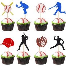 24pcs 야구 컵케이크 토퍼 선수 스포츠 테마 픽 베이비 샤워 키즈 생일 파티 케이크 장식 용품, A Baseball