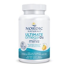 노르딕내츄럴스 얼티미트 오메가 2X 1120mg & 1000IU 비타민 D3 레몬 미니 소프트젤, 60정, 1개