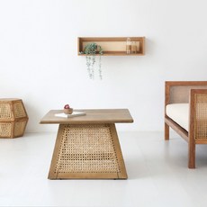 마켓비 ASPEN 라탄 원목 소파 커피 티테이블 700, 단품