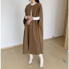 케이프망토 판초원피스 빅사이즈 여성 의류 가을 큰옷, F(66~120), 브라운