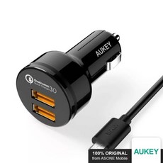 Aukey CC-T8 36W 차량용 충전기 듀얼 포트 출력 Qualcomm 인증 빠른 충전 3.0 고속 충전기 충전 스테이션, 보여진 바와 같이