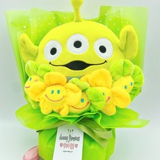 댕이네꽃밭 토이스토리 알린 에일리언 스마일꽃 인형 꽃다발 생일선물 기념일 여자친구 20대, 포장지 보라색