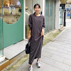 퍼니걸스 여성용 루즈핏 맥시 무지 롱 원피스_7652