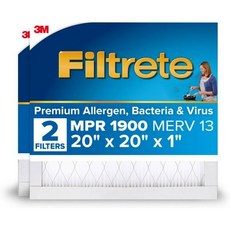 여과재 20x20x1 AC 노 공기 필터 MERV 13 MPR 1900 프리미엄 알레르겐 박테리아 및 바이러스 3개월 주름형 1인치 정전기 공기청정 2팩(실제 크기 19, Standard Filter, 2개