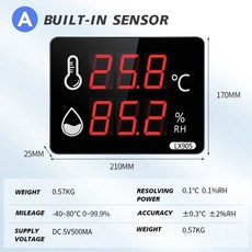 벽걸이 디지털 LED 온도계 습도계 습도 센서 포함 가정용 야외 온도 계량기, [01] LX905A, 1개