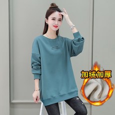두터운 융털 맨투맨 여성 하프기장 모자 없음 겨울폼 이너티셔츠 가을 와이드 루즈핏