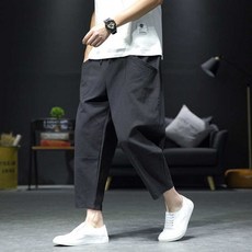 검은색 남자 8부 반바지 코튼 항아리 루즈핏 빅사이즈, 남색 2XL, 1개