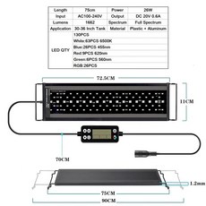 항온기 온도조절기 24/7 조명 수족관 조명 일출 일광 달빛 자동 온 오프 어항 타이머 포함 밝기 조절 가능 LED 램프, 2) FG148-75CM